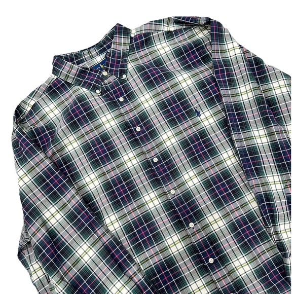 Ralph Lauren‎ Shirt Mens 3XB Green Blue Plaid Tartan Button Down Pony Shirt - Picture 2 of 13